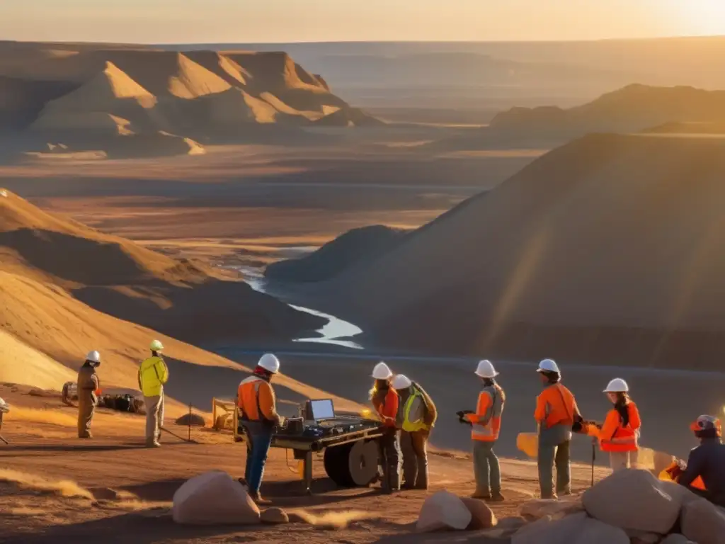 Tecnologías sostenibles para detección de minerales en mina al atardecer