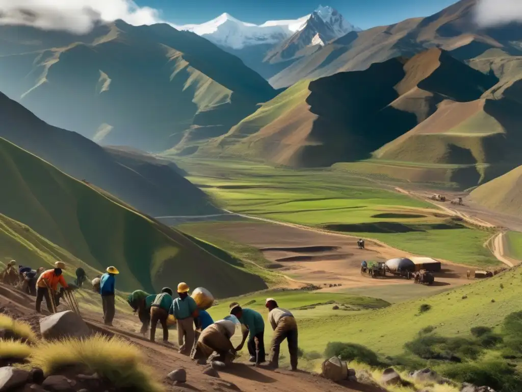 Opciones sostenibles de minería en América: Impresionante paisaje Andino con mineros trabajando en un entorno natural