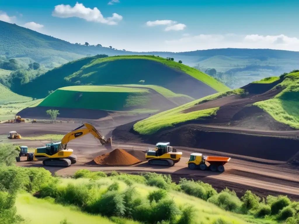 Vista panorámica de paisaje verde con minería ecológica, beneficios económicos y desarrollo sostenible