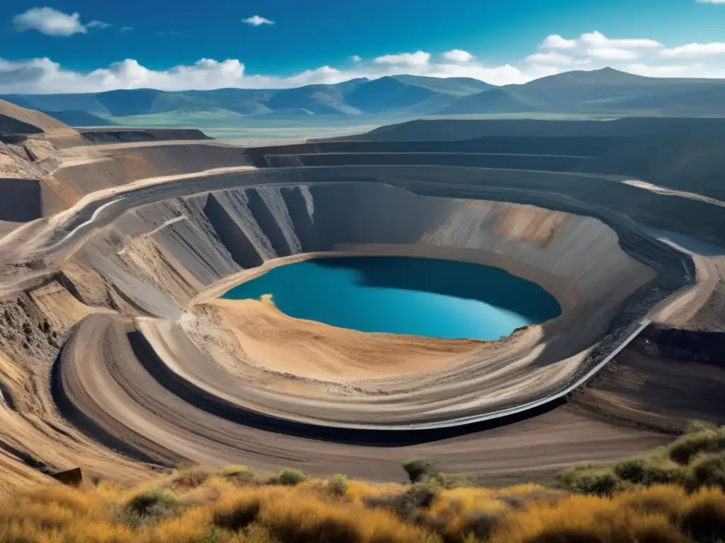 Mineria sostenible: imagen de mina a cielo abierto, montañas, camiones y excavadoras operando