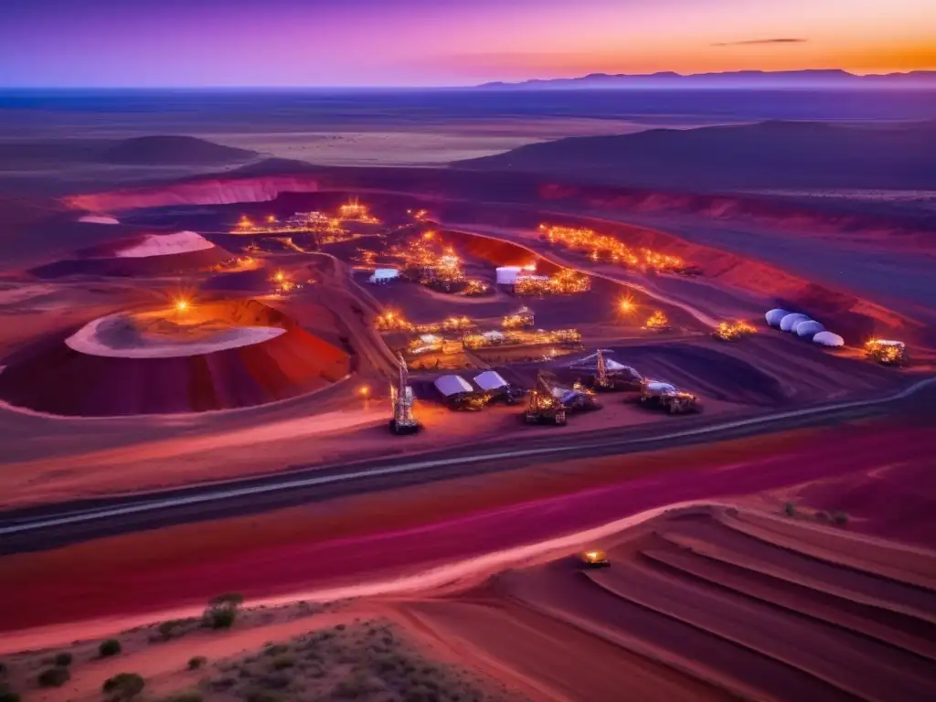 Beneficios de la minería sostenible en Australia: paisaje impresionante de mina en el Outback, maquinaria, trabajadores y cuidado ambiental