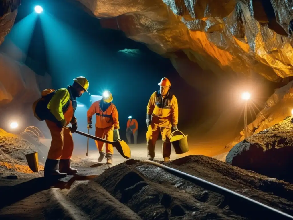 Mineros en mina subterránea, explotación minera sostenible - Ética en explotación minera sostenible