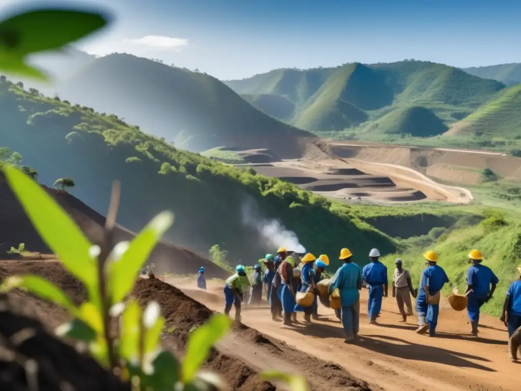 Impacto de la minería sostenible en comunidades: mineros locales trabajando en armonía con la naturaleza