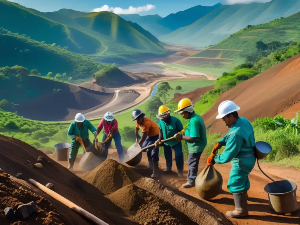 Derechos mineros América Latina: Mineros locales trabajando juntos en minería sostenible, armonía con el entorno