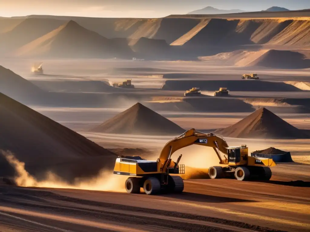 Impacto de criptomoneda en minería sostenible: paisaje minero con maquinaria, montañas y naturaleza preservada