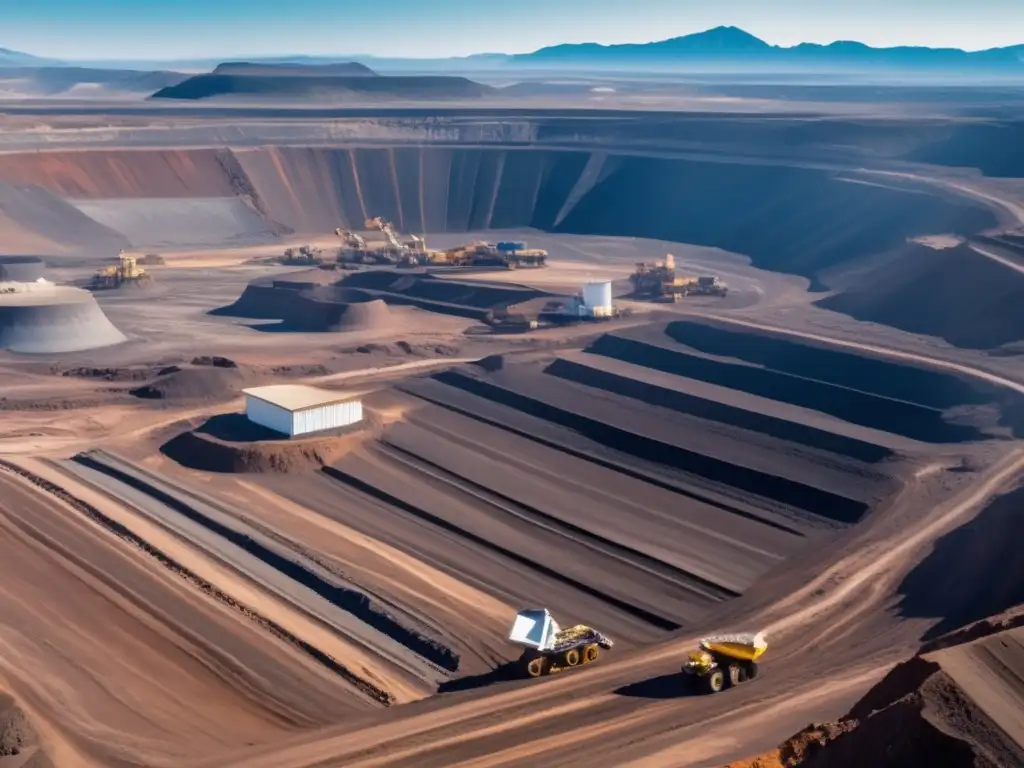 Gestión sostenible de minerales de conflicto: Imagen detallada de una mina a cielo abierto con montañas y cielo azul