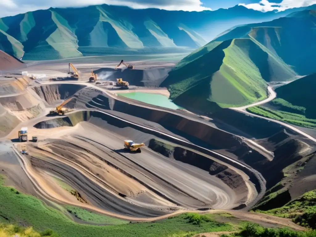 Minería sostenible: paisaje, montañas, maquinaria y río