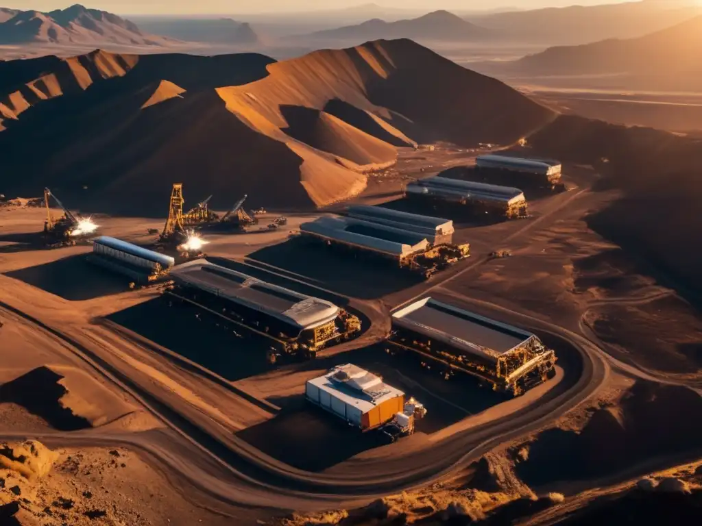 A vista de drones: Herramientas sostenibles para exploración minera en impresionante imagen 8K de mina rodeada de montañas