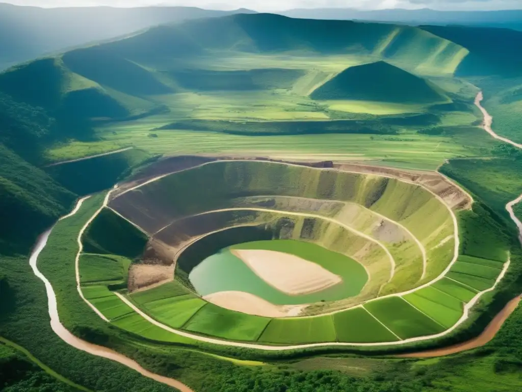 Vista aérea impresionante de una mina: Comercio justo en minería sostenible