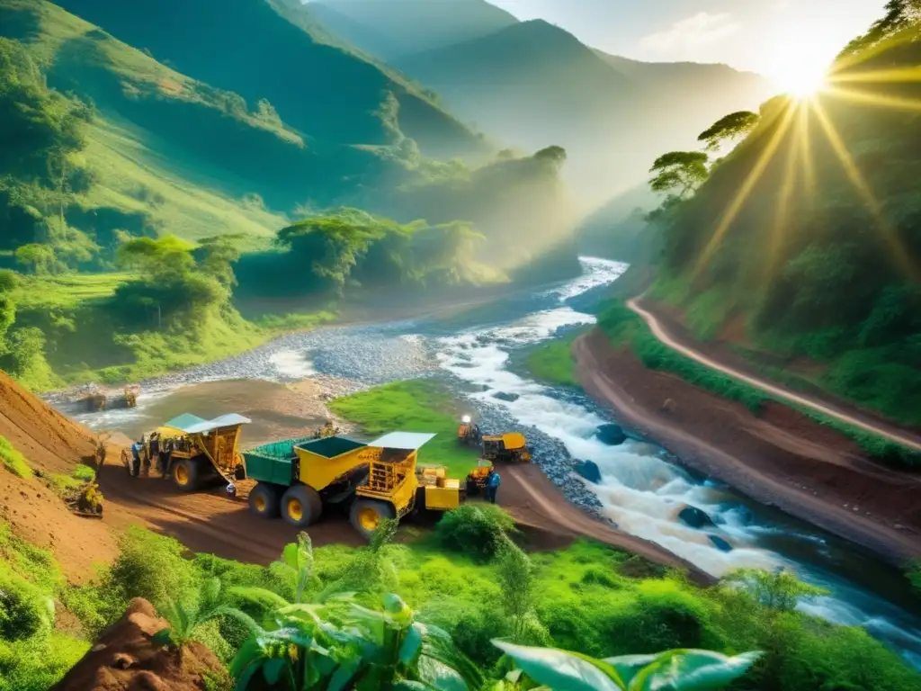 Paisaje montañoso con río, minería sostenible: Beneficios para un futuro verde