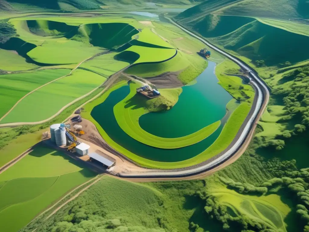 Minería sostenible: paisaje verde y maquinaria precisa en armonía con la naturaleza