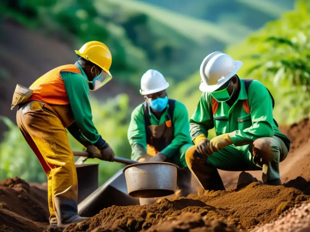 Beneficios de la minería sostenible en paisaje verde con montañas y río