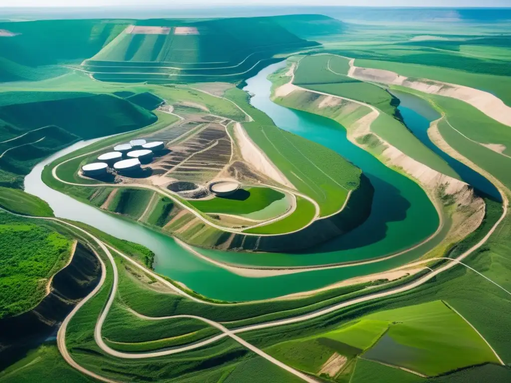 Aerial view of lush green landscape with mining operations showcasing sustainable practices