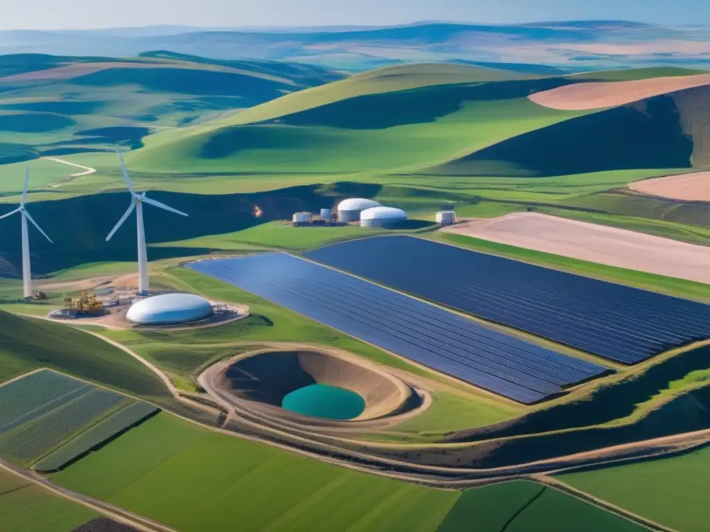 Importancia de la minería sostenible: paisaje verde, tecnología avanzada, energías limpias, armonía económica y ambiental