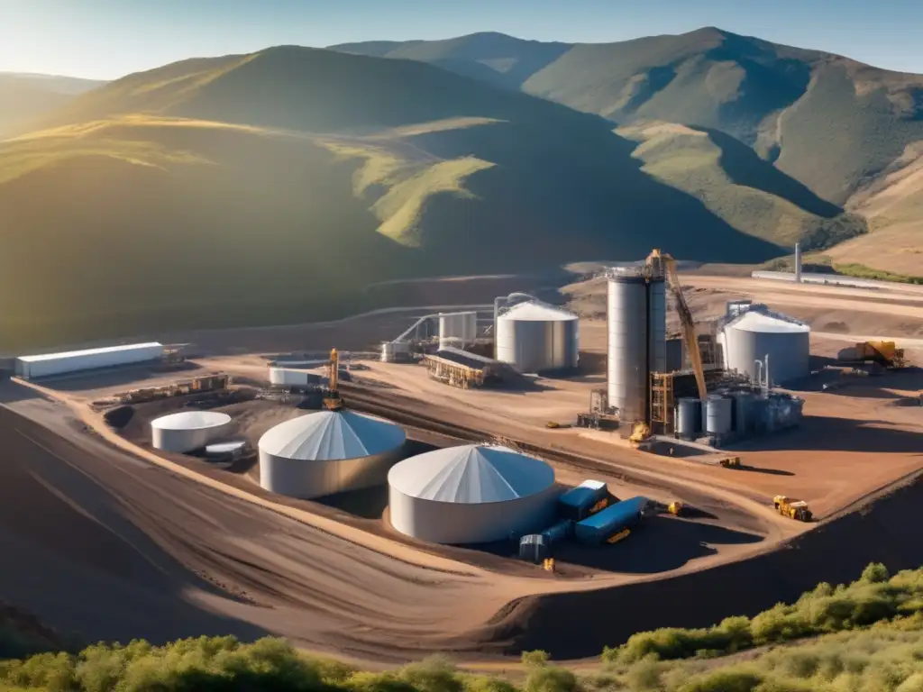 Innovaciones en minería sostenible: Vista panorámica de una moderna instalación minera en un entorno montañoso