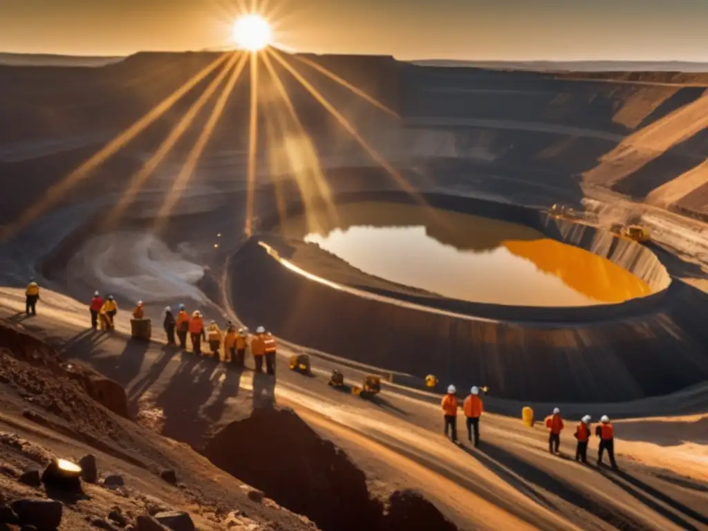 Ética en minería sostenible: Mineros trabajando con responsabilidad en una mina rodeada de naturaleza