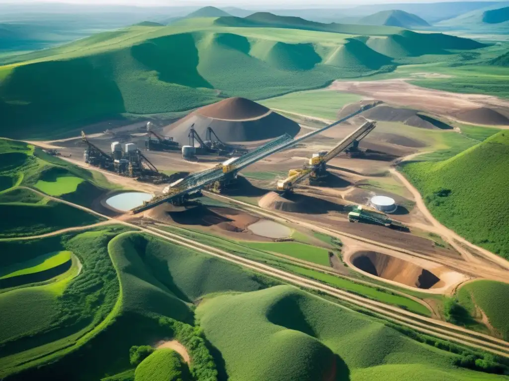 Desafíos de la minería sostenible: vista aérea impresionante de una mina en un paisaje exuberante