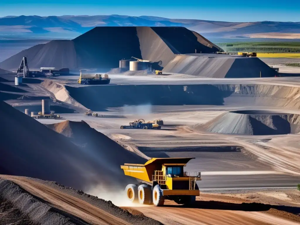 Paisaje montañoso con mina y planta de reciclaje: Reciclaje y reutilización de recursos mineros