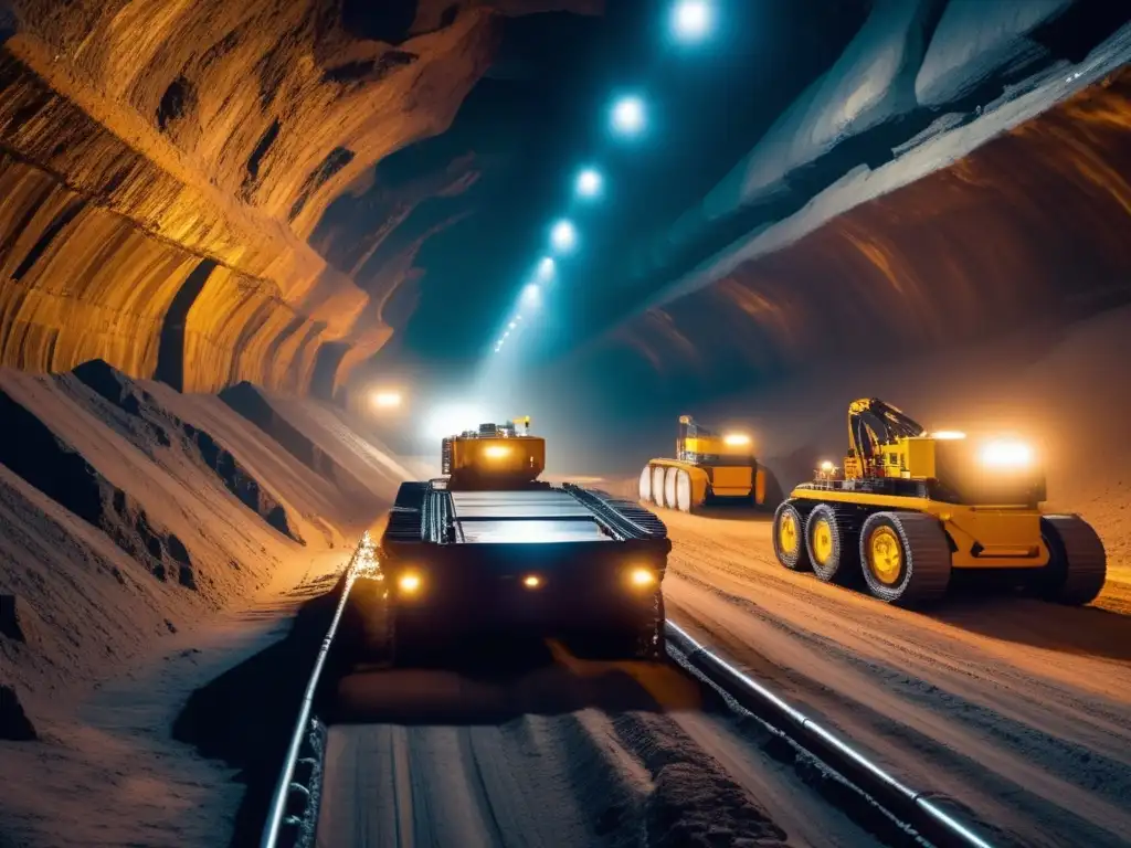 Mineria subterránea con robots avanzados Robótica en la exploración minera sostenible: imagen de operación minera subterránea con robots avanzados y tecnología de sensores