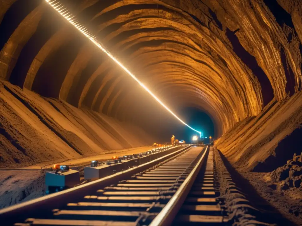 Tendencias en tratados mineros: Mina subterránea con mineros, maquinaria y avances tecnológicos