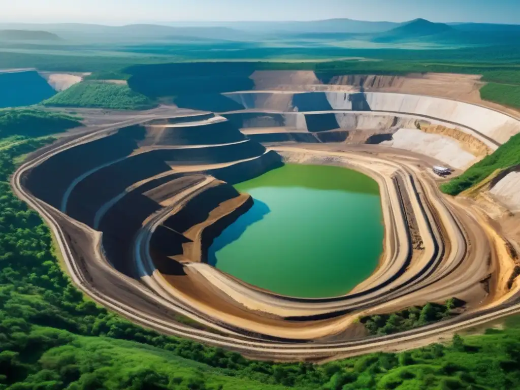 Vista aérea mina a cielo abierto y bosques verdes: Técnicas de interpretación geofísica en minería sostenible