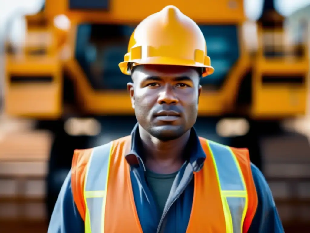 Trabajador minero con equipo protector y excavadora, simbolizando la transparencia y leyes en minería en América