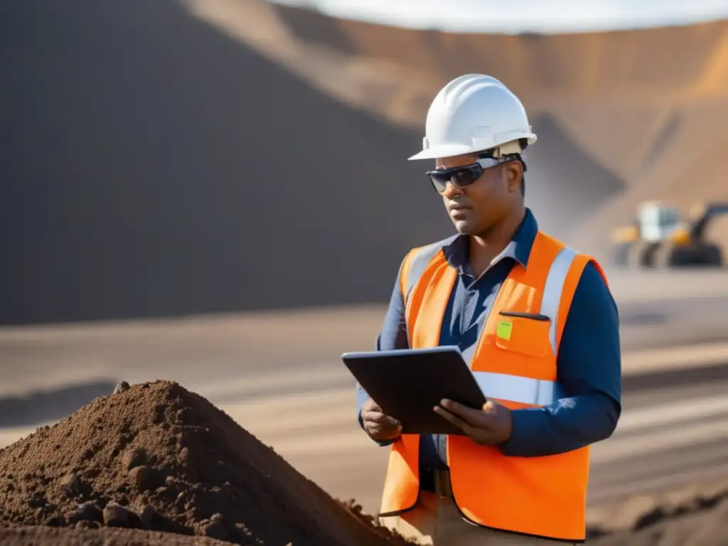 Trabajador minero inspeccionando pit de minería en América Central, resaltando retos de políticas de transparencia