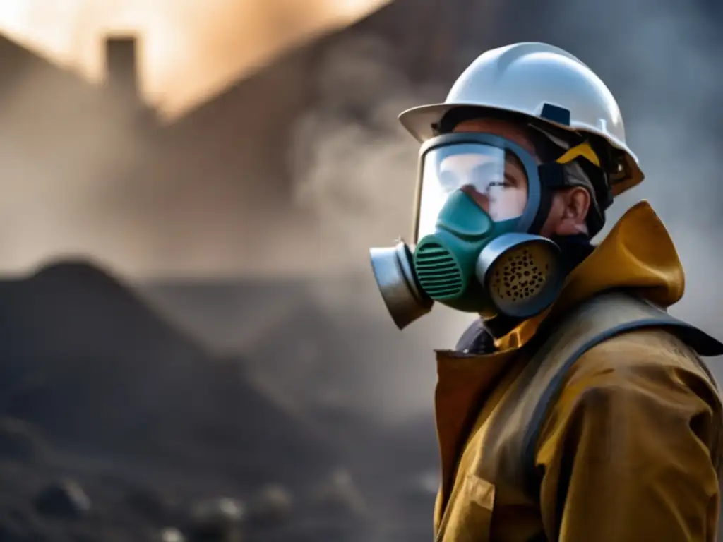 Trabajador minero en ambiente contaminado, destacando el impacto de la minería en enfermedades inmunológicas