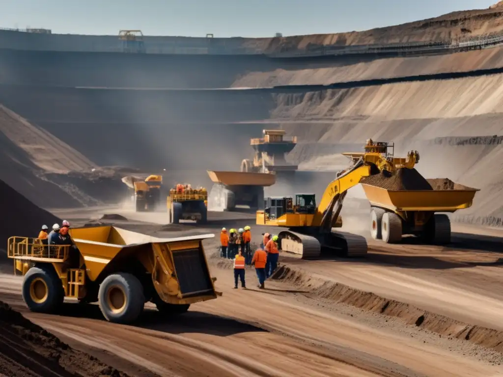 Beneficios de la diversidad en la minería sostenible, imagen detallada de mineros trabajando en una mina abierta