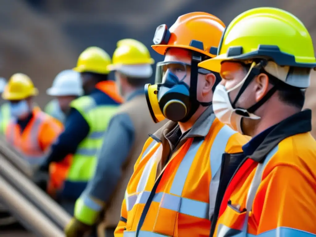 Innovaciones en equipos protección minería, mineros con equipamiento avanzado en sitio minero