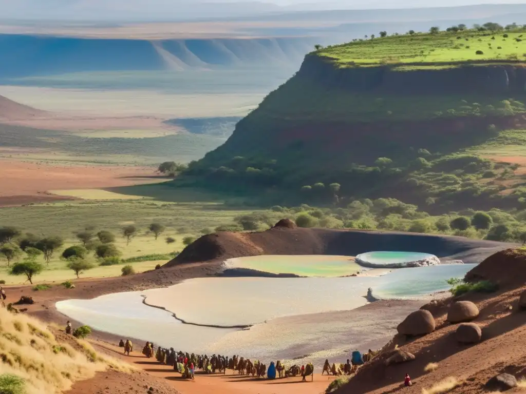 Técnicas sostenibles de explotación de Ópalo en Etiopía: mineros locales extraen ópalos en un paisaje impresionante