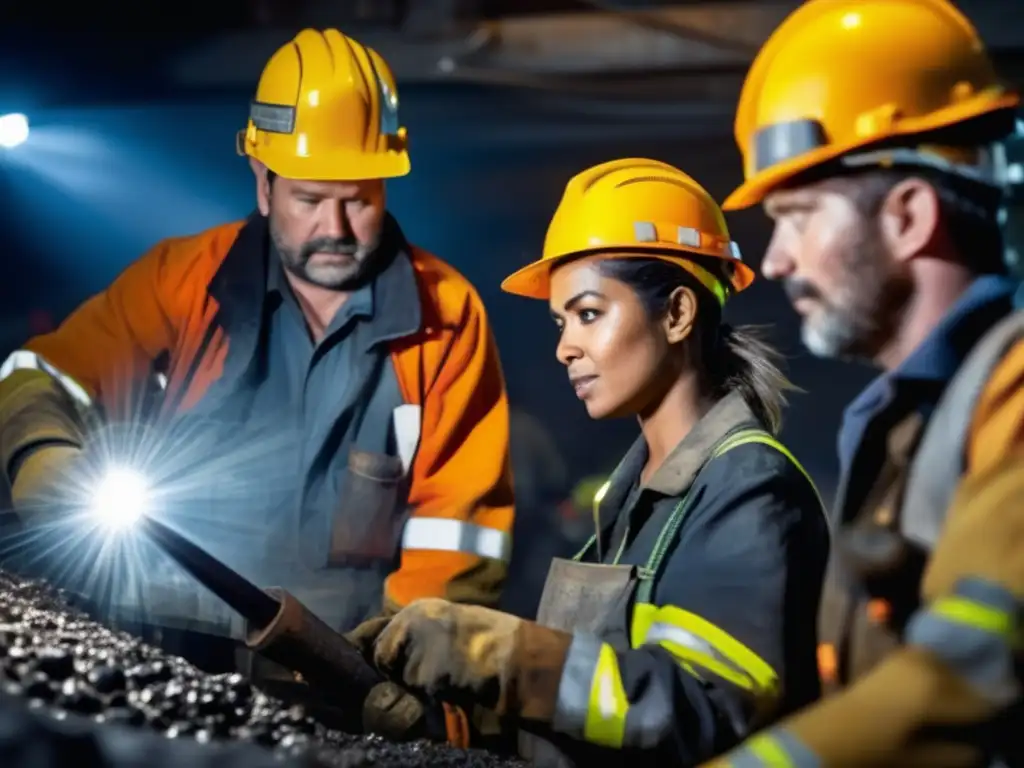 Mineros trabajando juntos en mina de carbón, resaltando importancia de inclusión y diversidad en minería sostenible