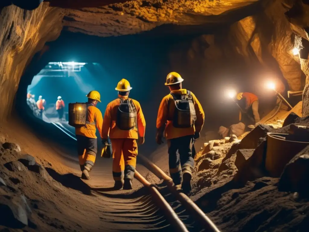 Impacto salud laboral: Mineros trabajando en condiciones extremas en una mina subterránea