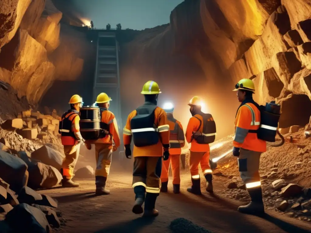 Mineros en simulación de emergencia, coordinando esfuerzos y comunicándose mediante radios - Protocolos de emergencia minera