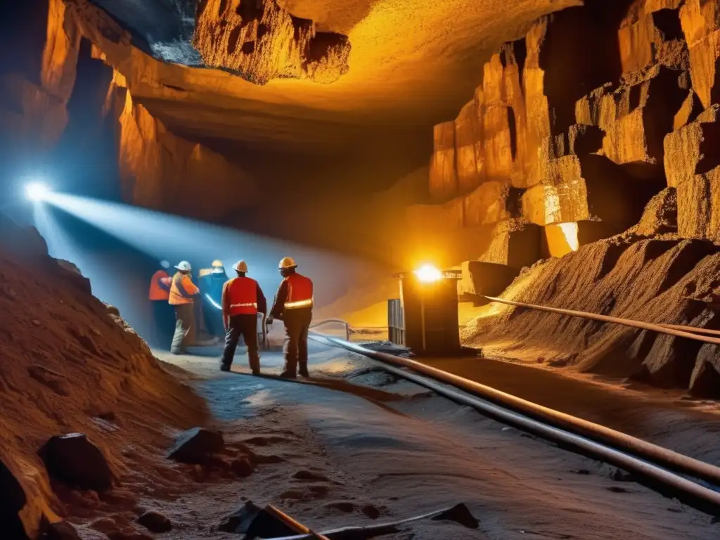 Mineros extrayendo minerales raros en una mina subterránea - Importancia de los minerales raros en la minería sostenible