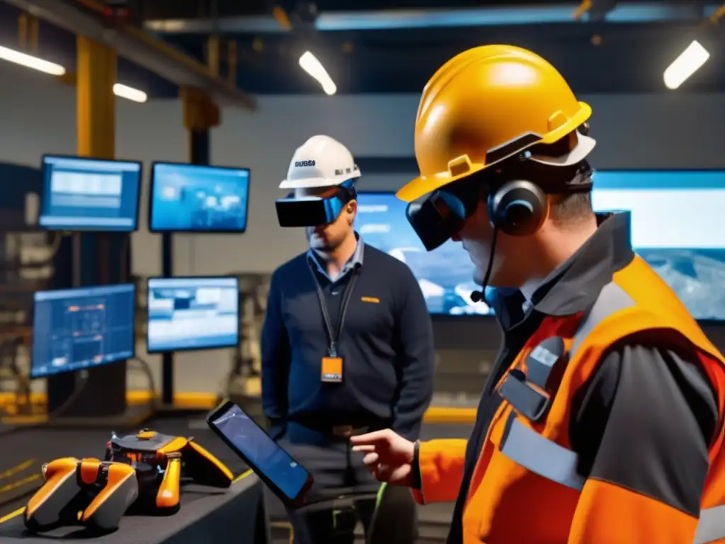 Mineros con tecnología avanzada y realidad virtual para seguridad minera