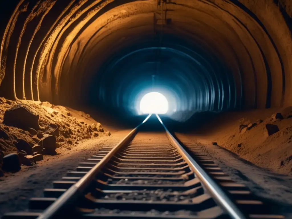 Mineros en riesgo de Parkinson: ¿Verdad o mito? Imagen de túnel subterráneo en mina con trabajadores y ambiente sombrío