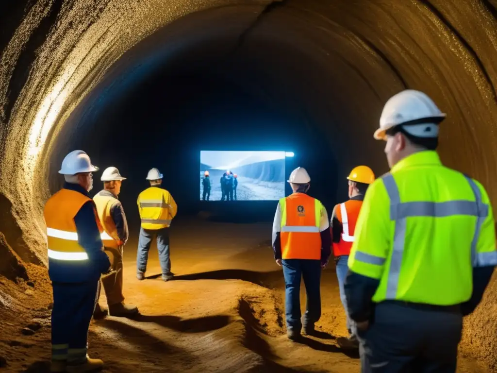 Mineros en túnel subterráneo, atentos a protocolos de emergencia (Protocolos de emergencia minas)