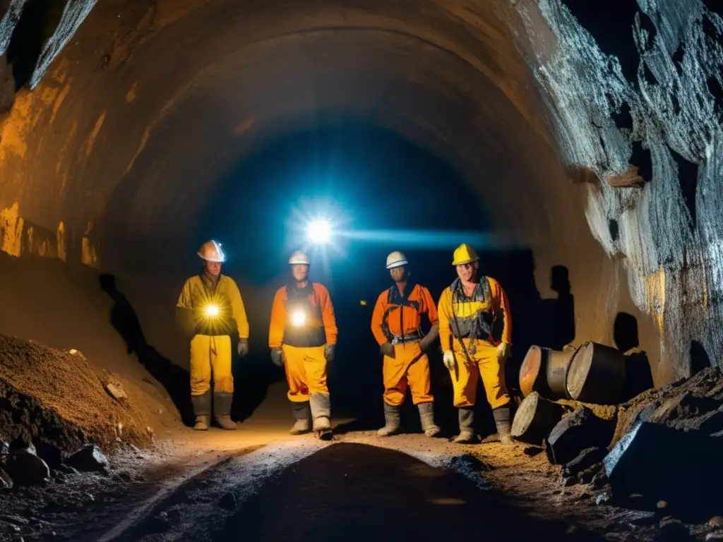 Mineros en túnel minero previniendo artritis inducida por vibración