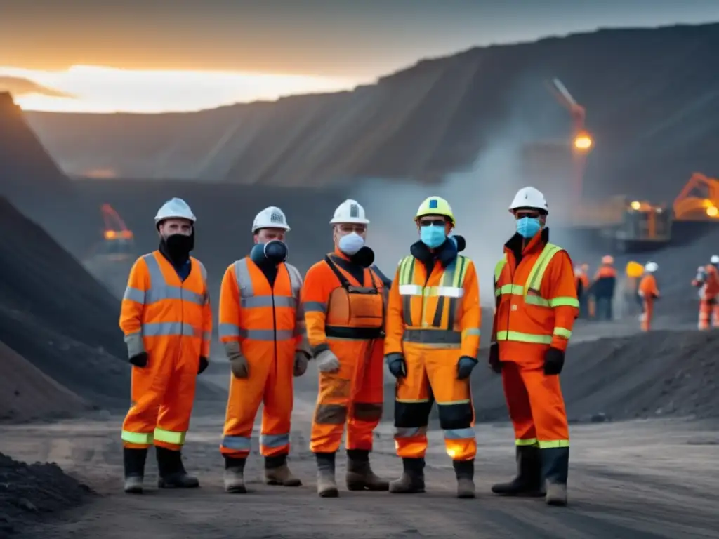 Mineros con equipos de protección en minería sostenible