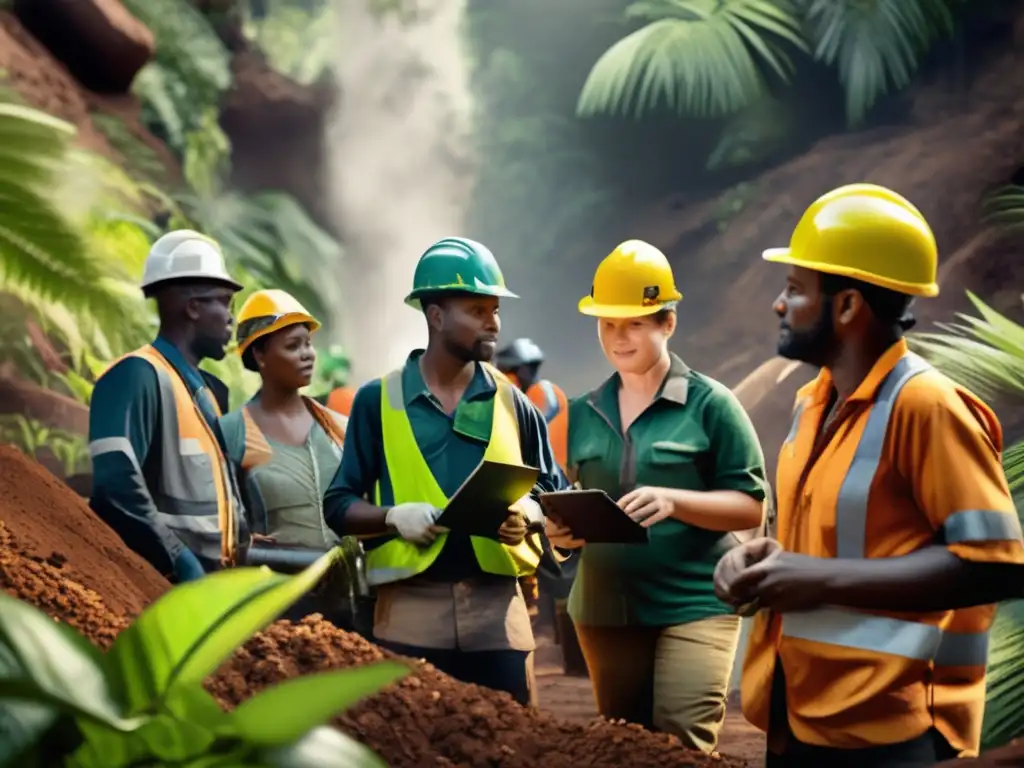 Diversidad en minería sostenible en entorno natural con equipo ecoamigable y conservación de recursos