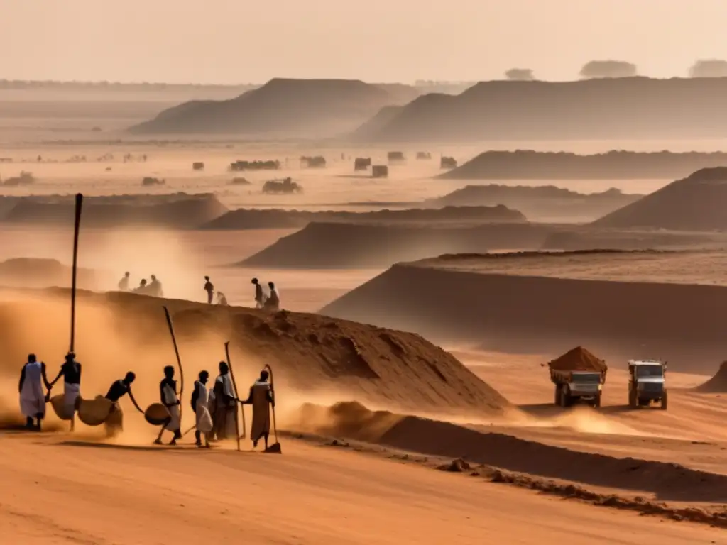 Mineros sudaneses en paisaje árido - Marco legal de la minería en Sudán