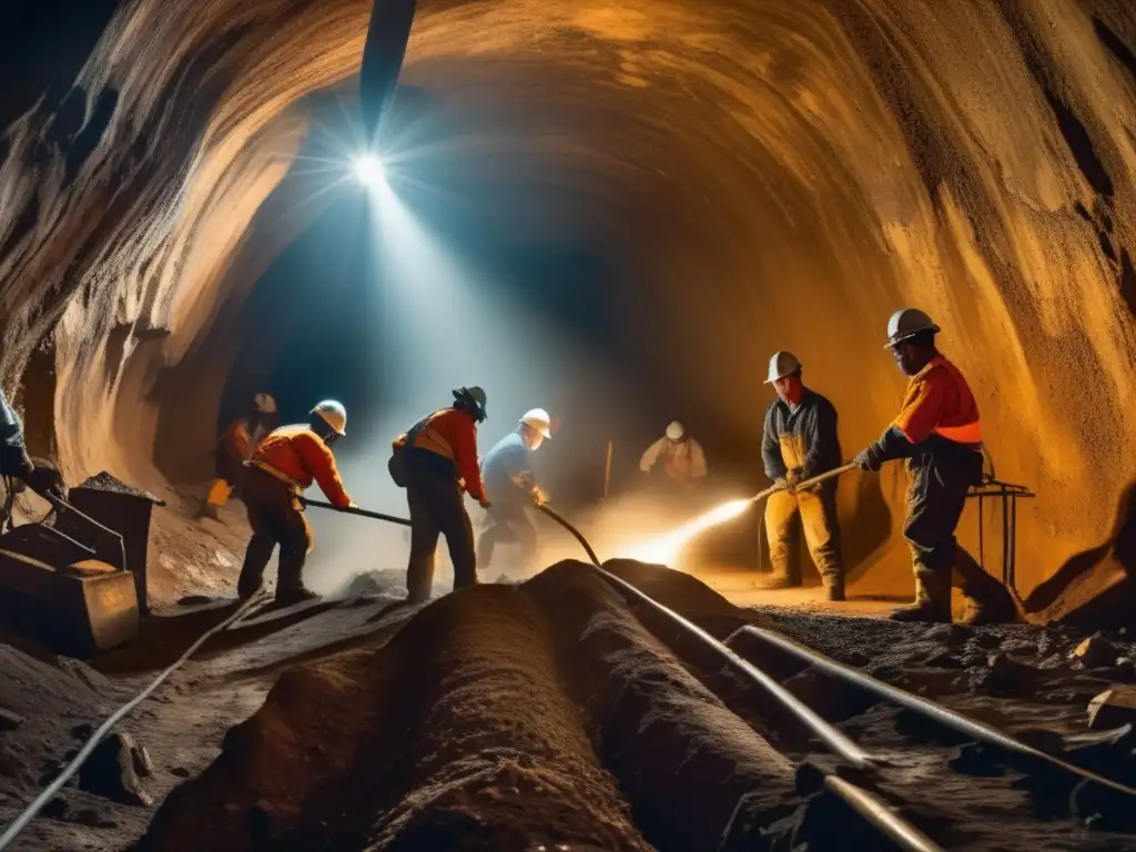 Grupo de mineros trabajando en mina subterránea - Prevención de silicosis en minas