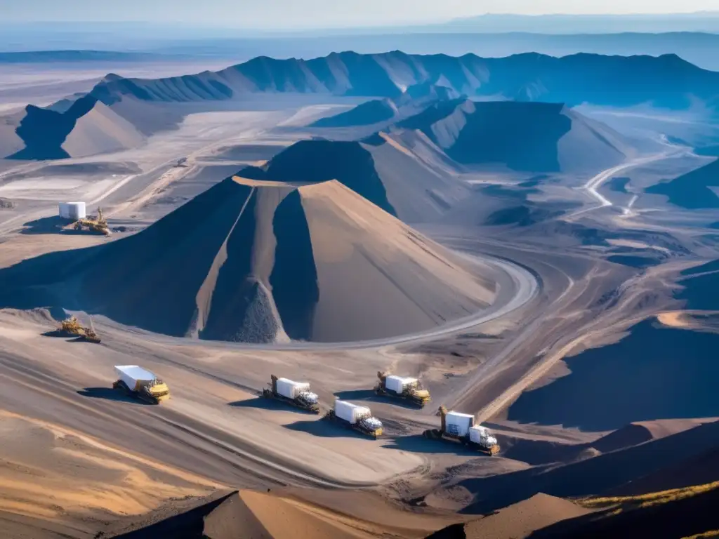 Paisaje montañoso con mina a cielo abierto y maquinaria pesada - Interpretación Geofísica para minería sostenible