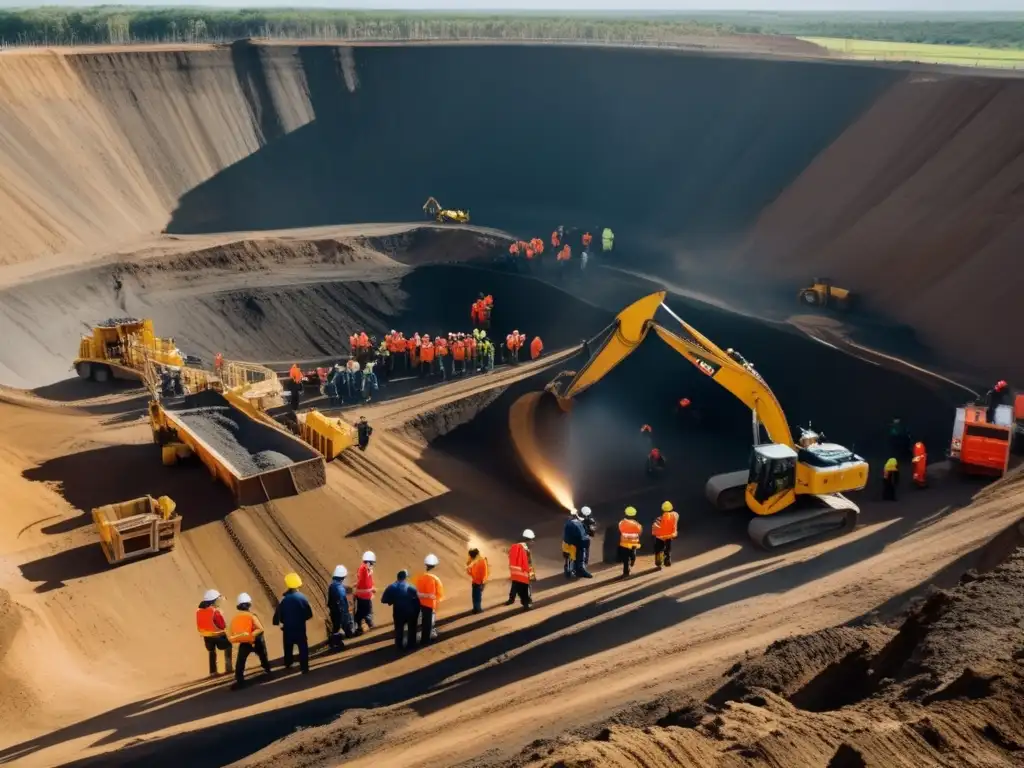 Mineros en protección realizando protocolos de emergencia en minería sostenible