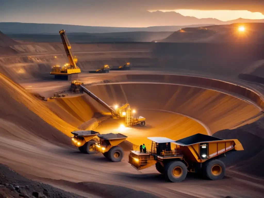 Automatización sostenible en minería: avanzada tecnología y eficiencia en una gran mina a cielo abierto con maquinaria y operarios