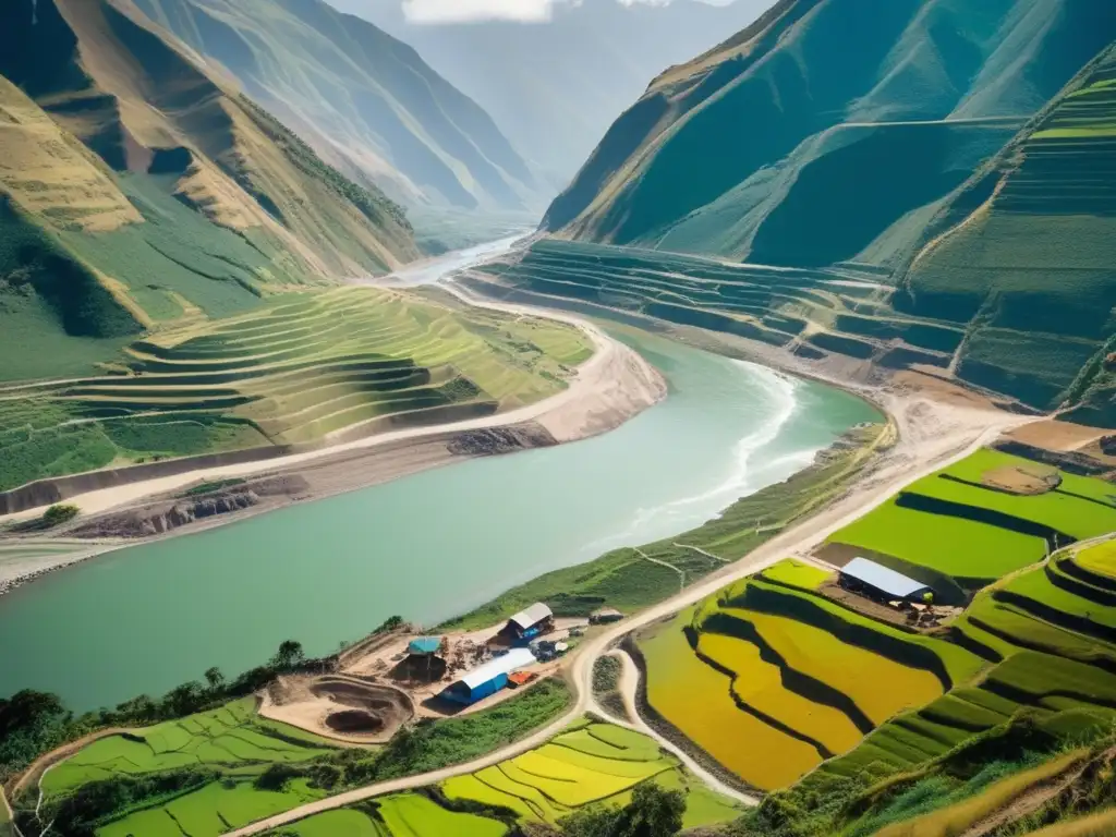 Paisaje peruano con montañas, río y minería sostenible