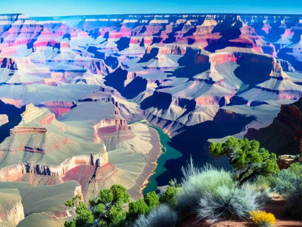 Vista panorámica del Gran Cañón, con impacto ambiental de la minería y coexistencia de biodiversidad