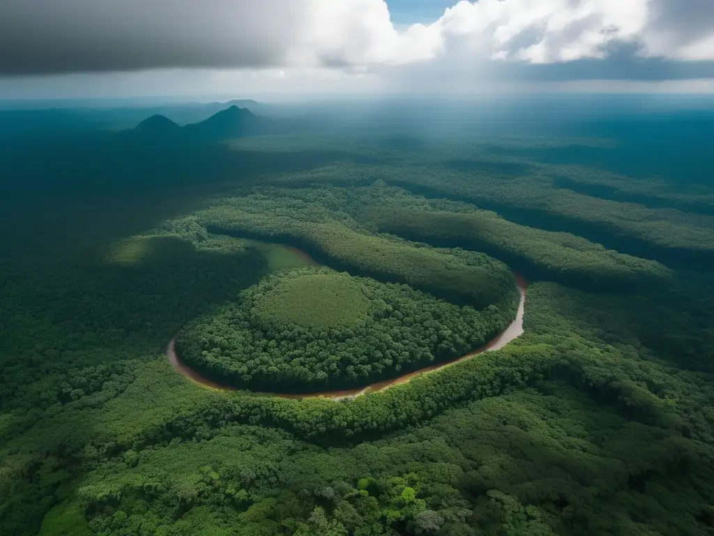 Vista panorámica de la selva amazónica, resaltando su belleza y el impacto ambiental de la minería (110 caracteres)