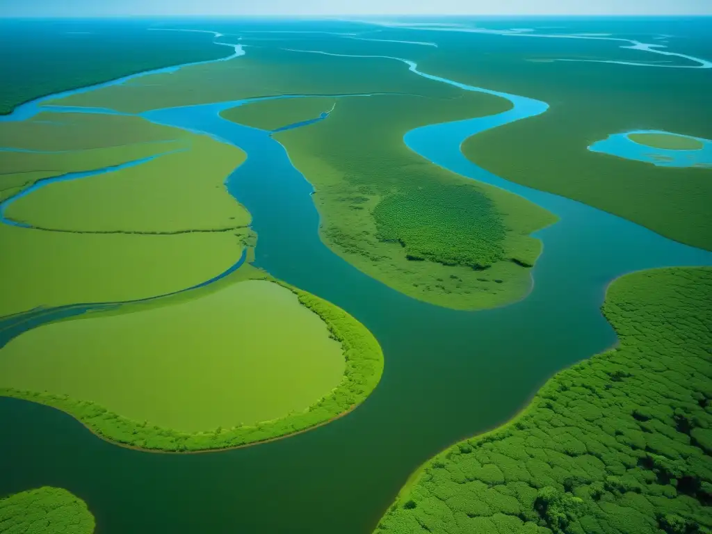 Impacto ambiental minería Pantanal: belleza natural, río, flora, fauna, bosques, cielo azul, equilibrio responsable